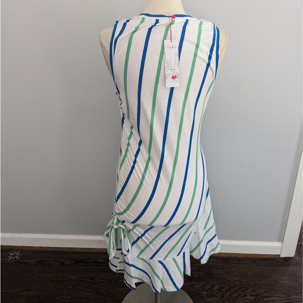 NEW Parker Bodycon Stripe Ruffle Dress White Blue Green Large - Picture 5 of 10
